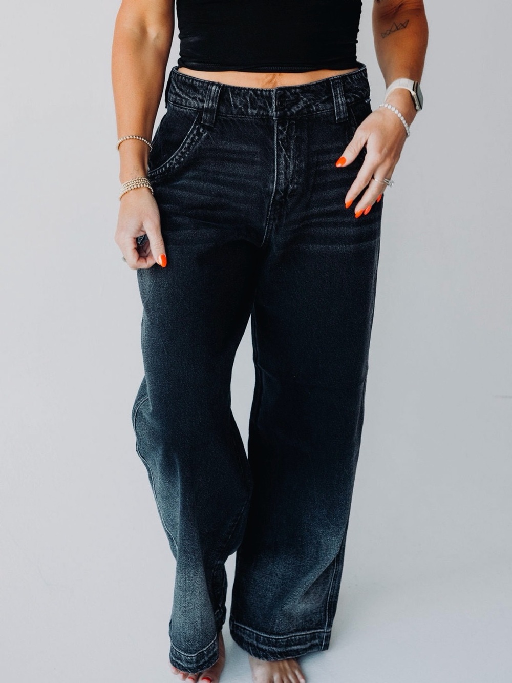 Cello Wide Leg Skater Jeans Women’s Size 11 Black Ombre Wide Belt Loops New